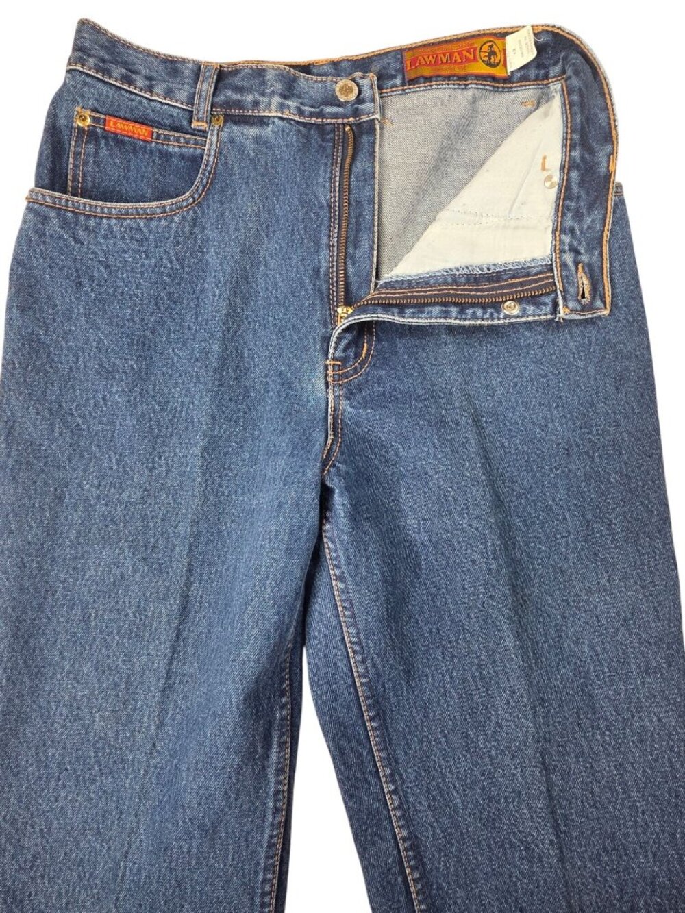 Vintage Lawman Western High-Rise Blue Denim Jeans With Gold Button Accents Size - Picture 6 of 10